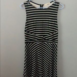 black and white striped zip up dress